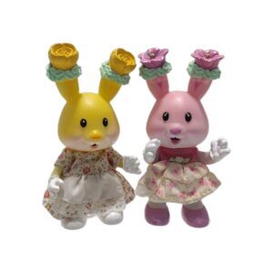Tea Bunnies Toy Dolls 1999 Floral Molded Ears Dressed NO HATS Cutie Lot of 2 TBG